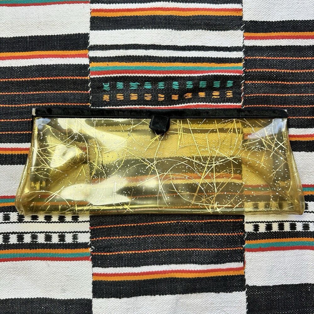 Vintage MCM Metallic Confetti Clear Vinyl Envelope Clutch Bag. Retro. Rare. USA.